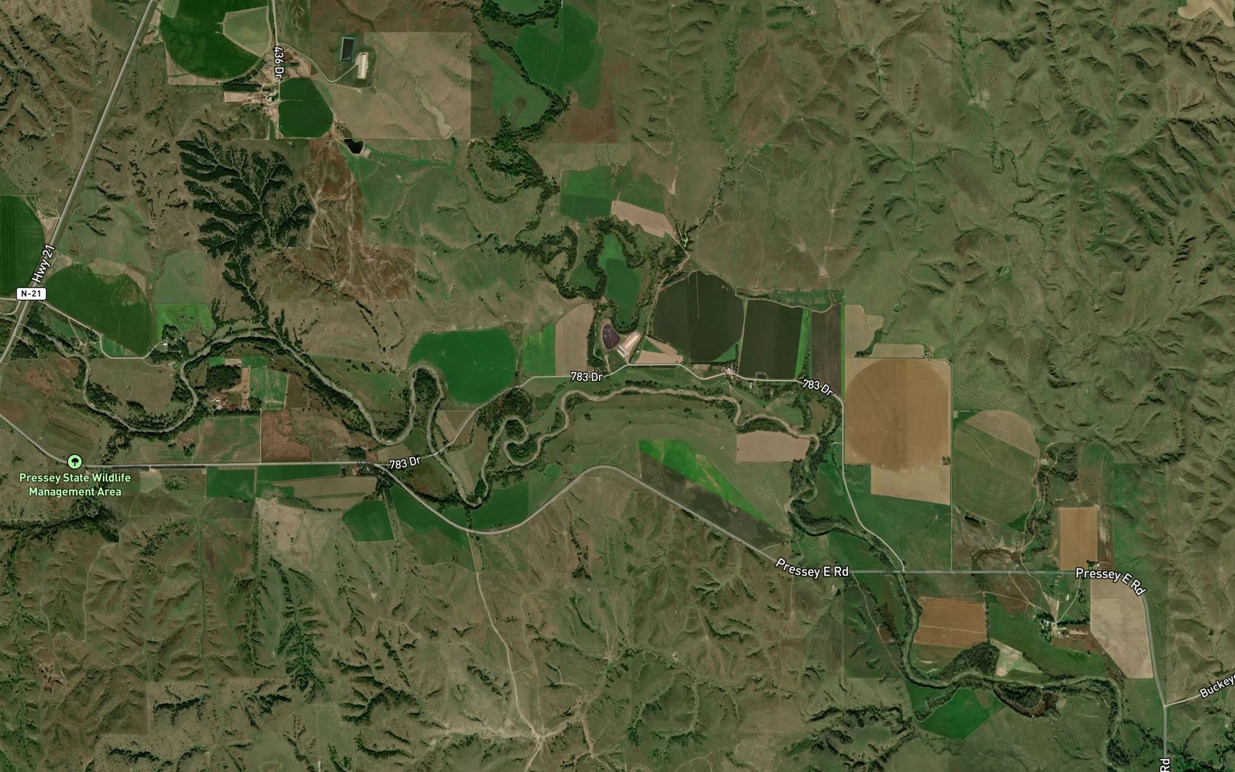 Satellite map of the Ash Creek