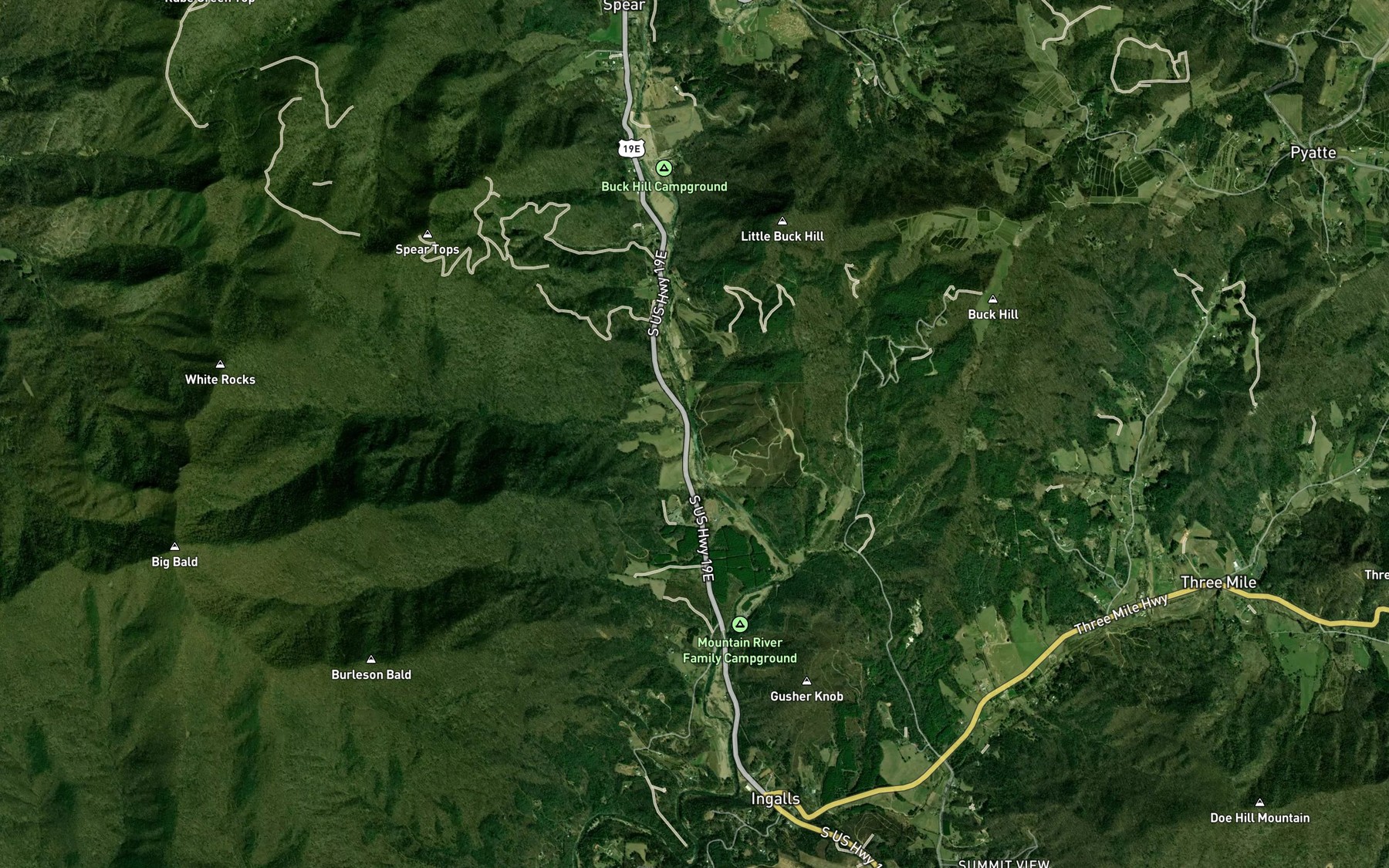 Satellite map of the Pyatt Creek