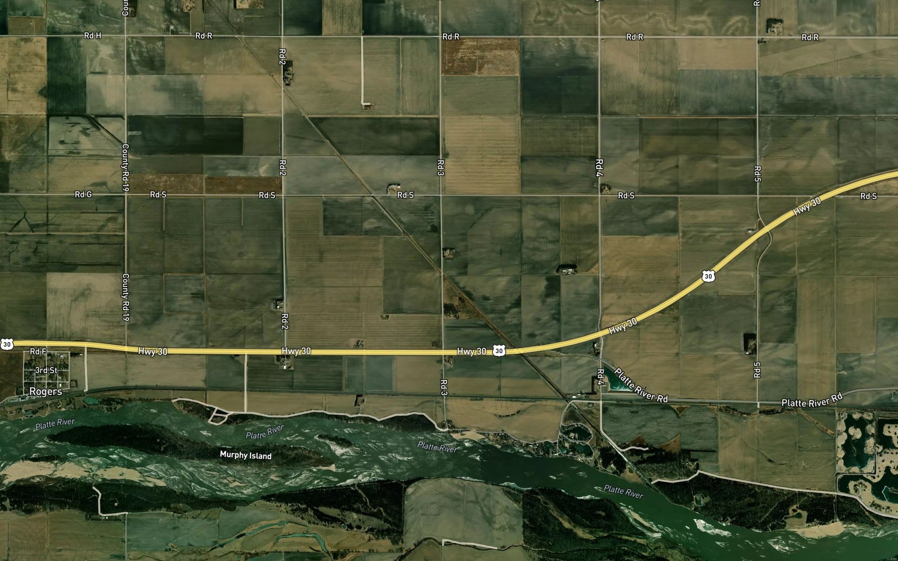 Satellite map of the North Bend Cutoff Ditch