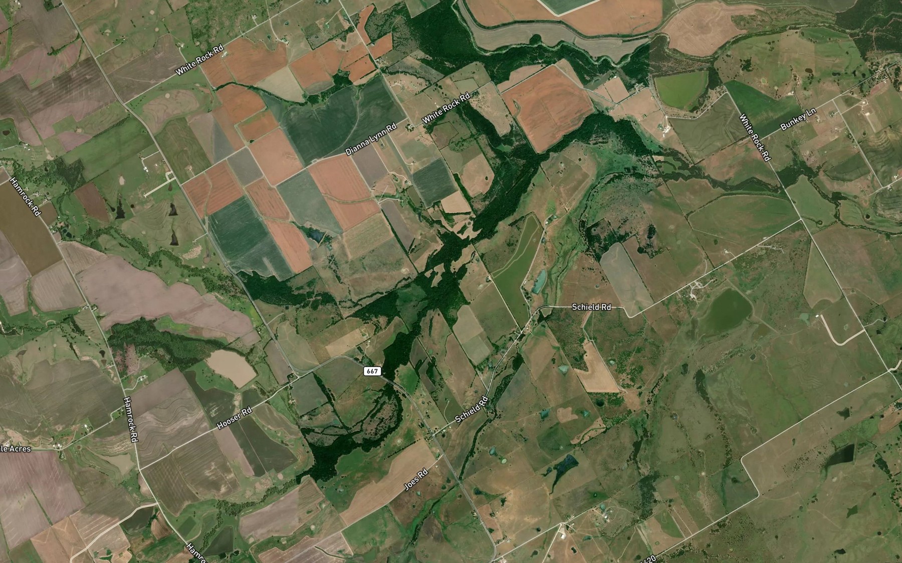 Satellite map of the Hog Creek