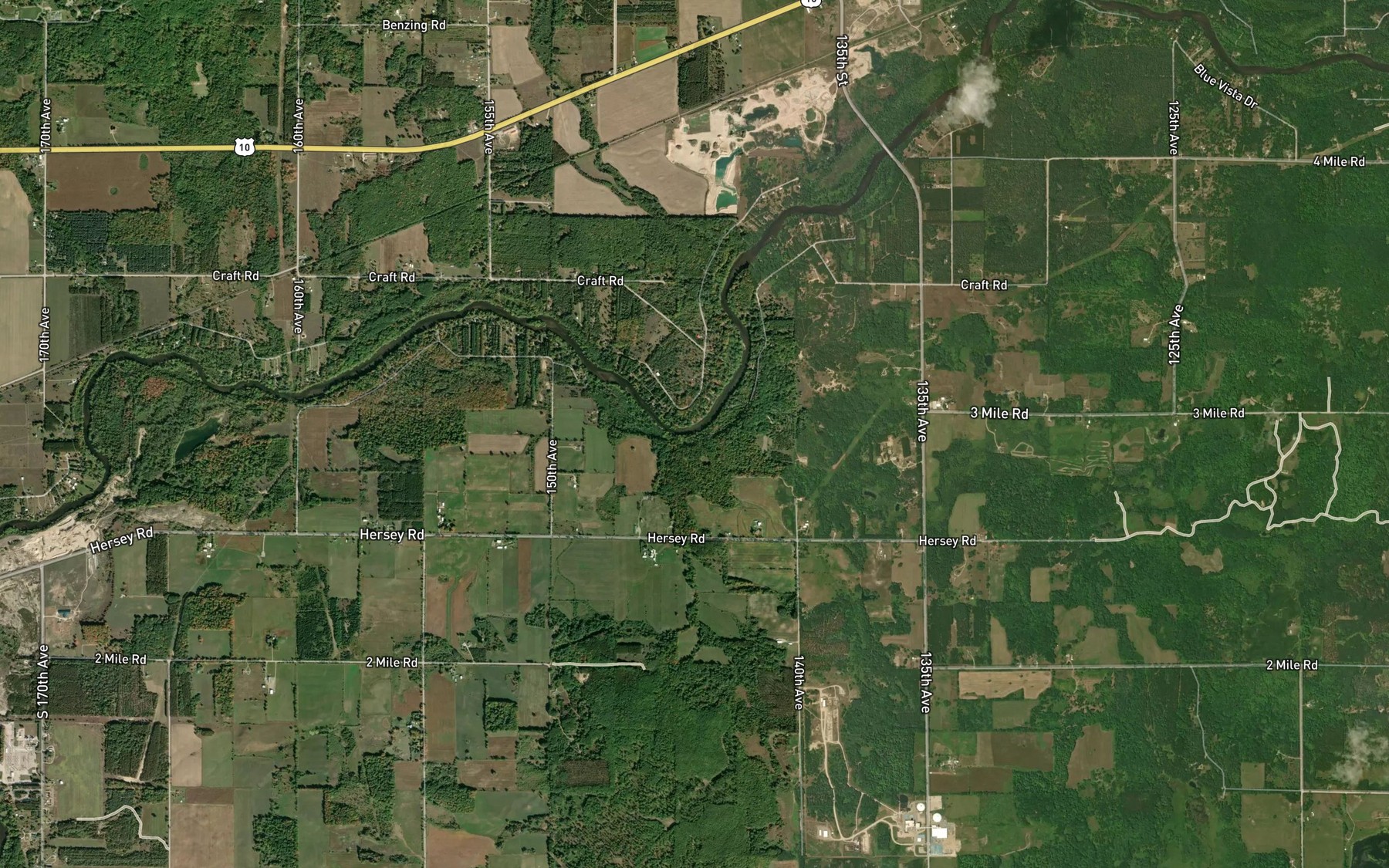 Satellite map of the Bull Kill Creek