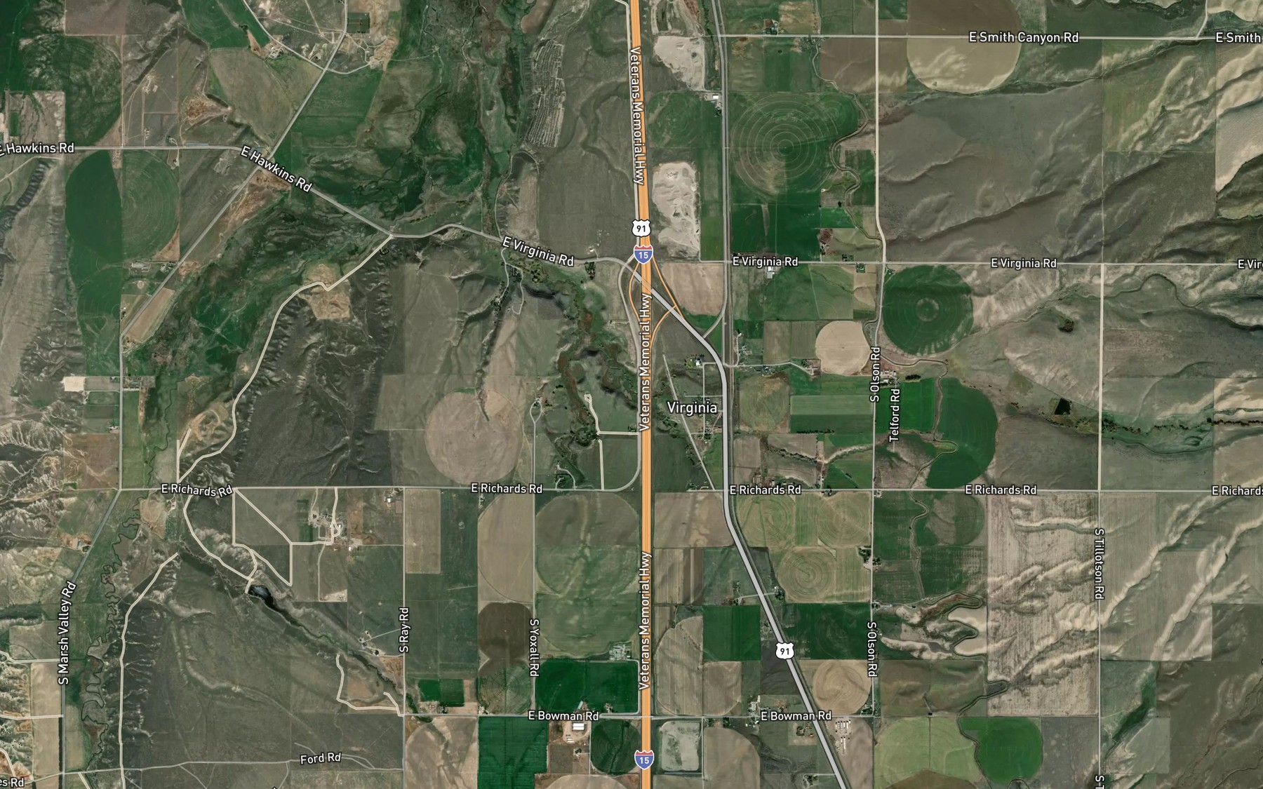 Satellite map of the Yago Creek