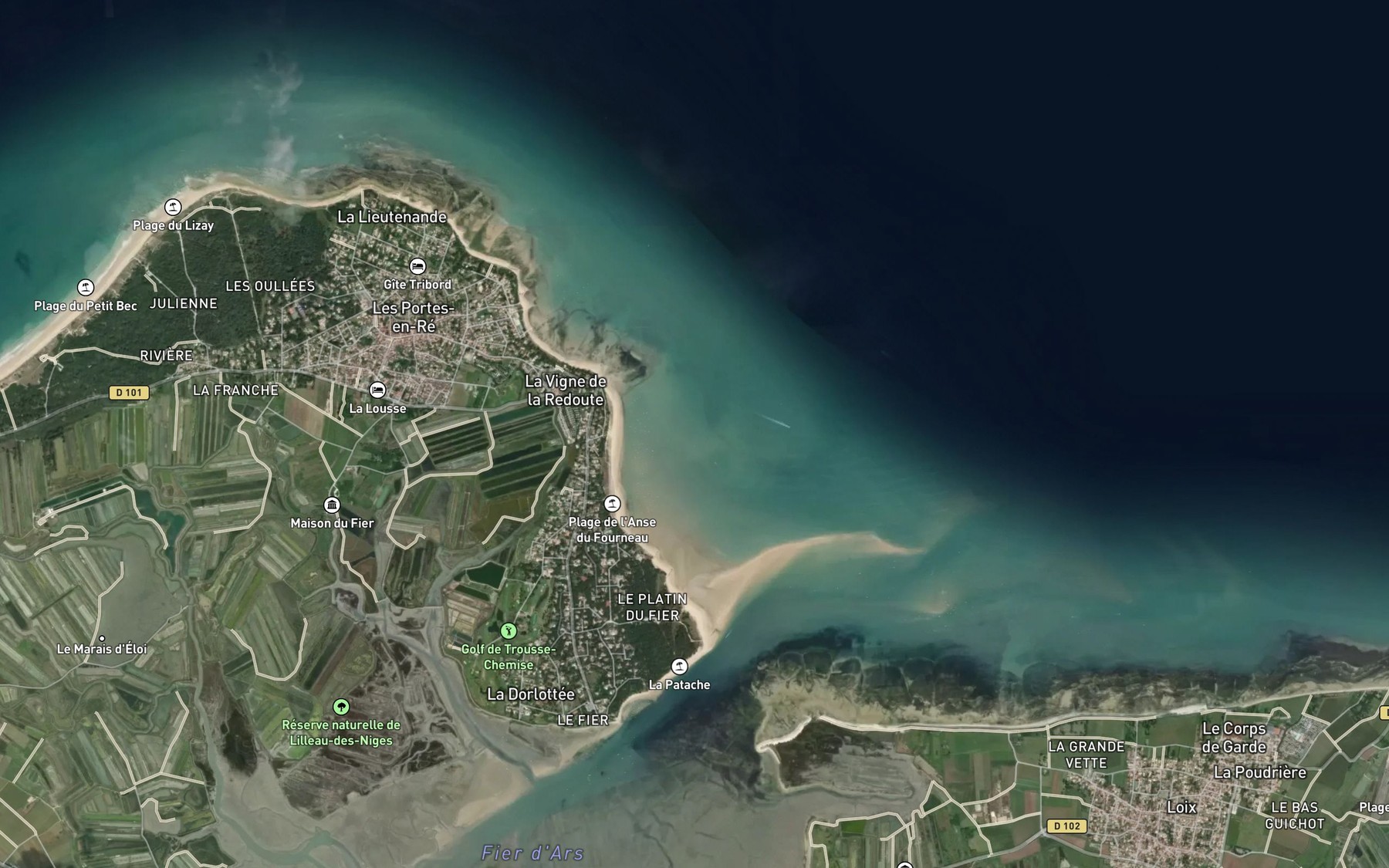 Satellite map of the Plage de la Loge
