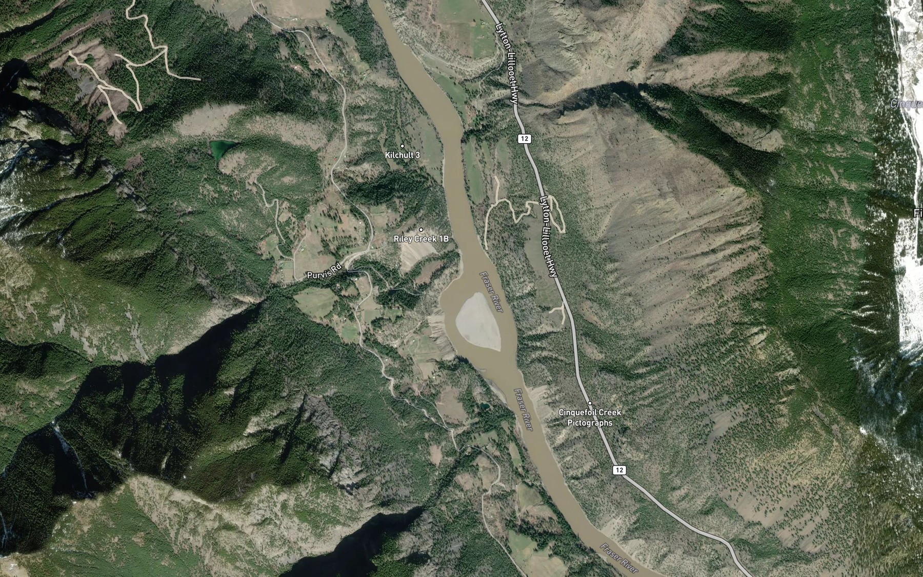 Satellite map of the Riley Creek