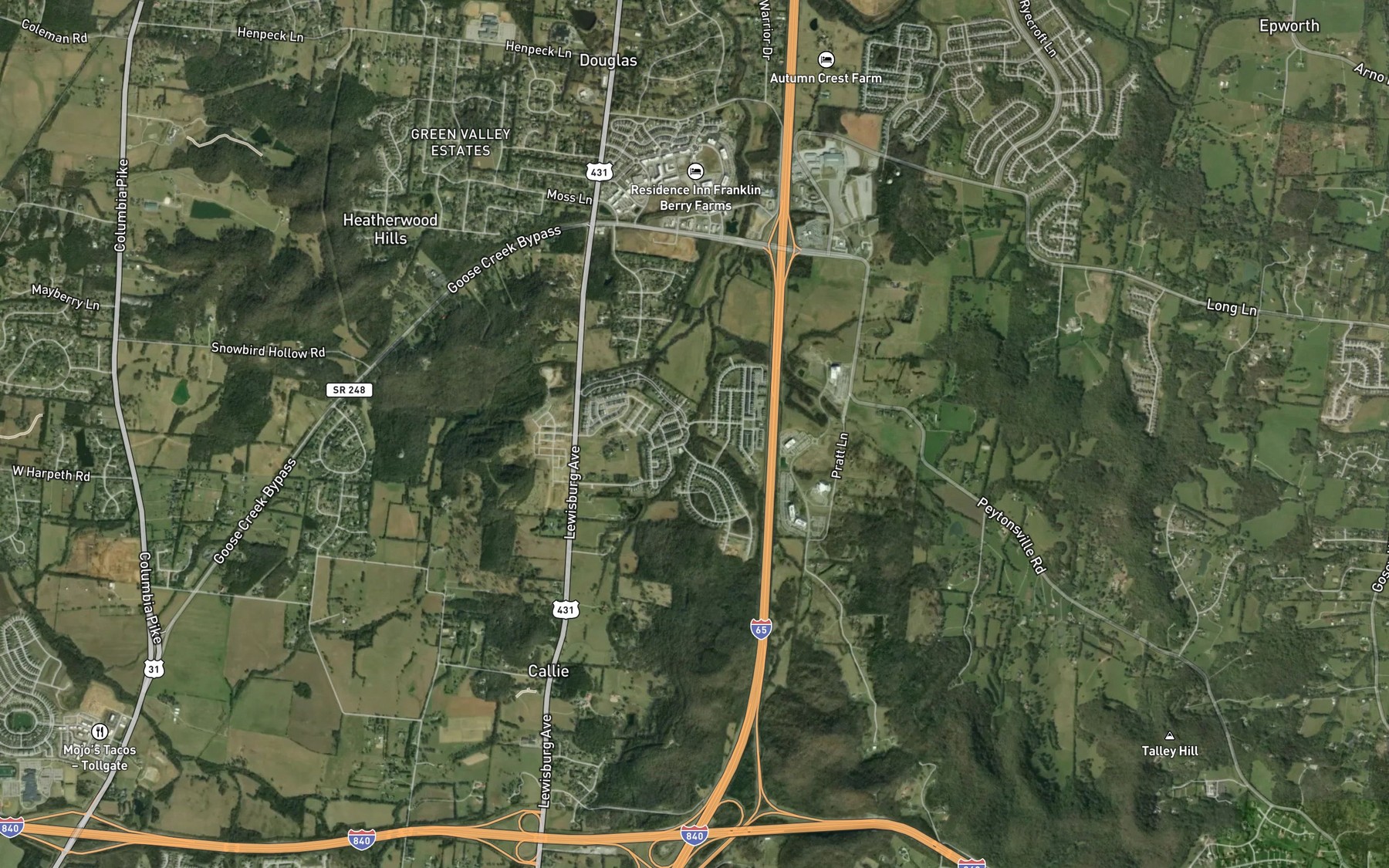 Satellite map of the Pratt Creek