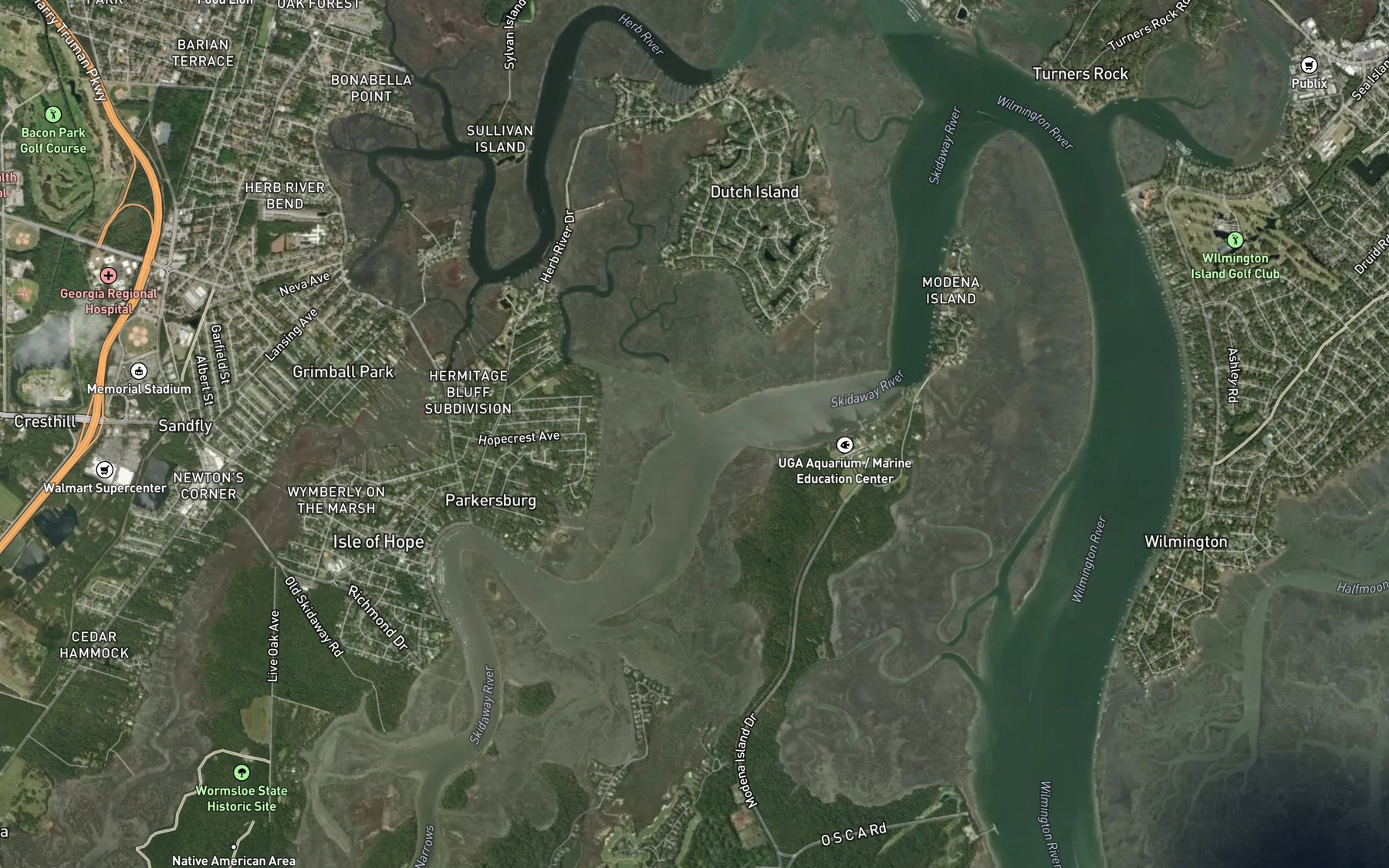Satellite map of the Grimball Creek