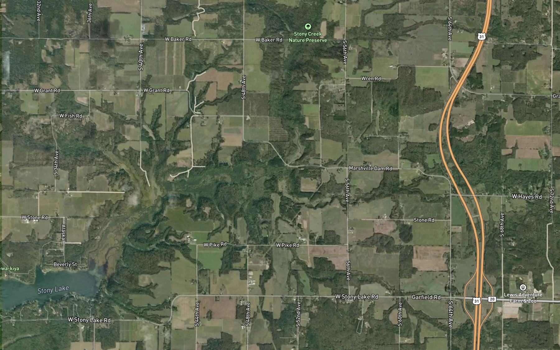 Satellite map of the Burke Creek