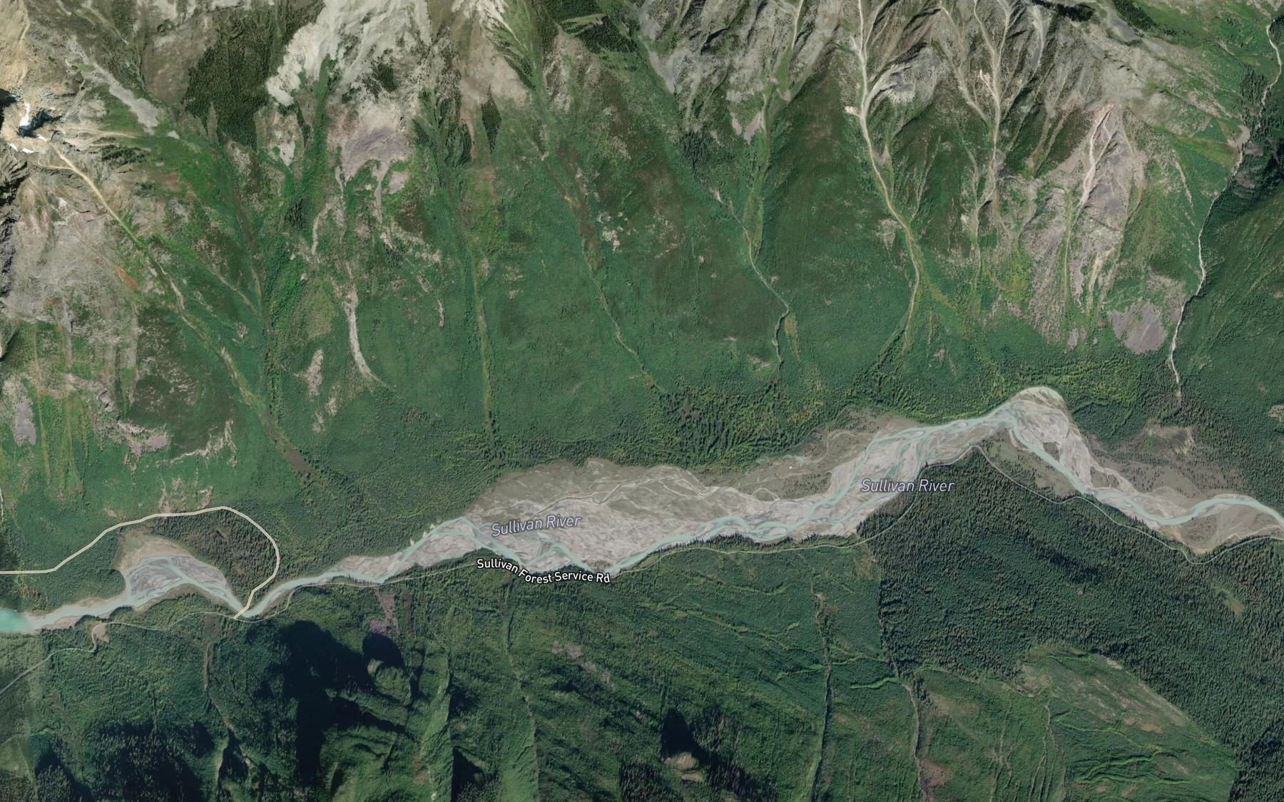 Satellite map of the Sullivan River