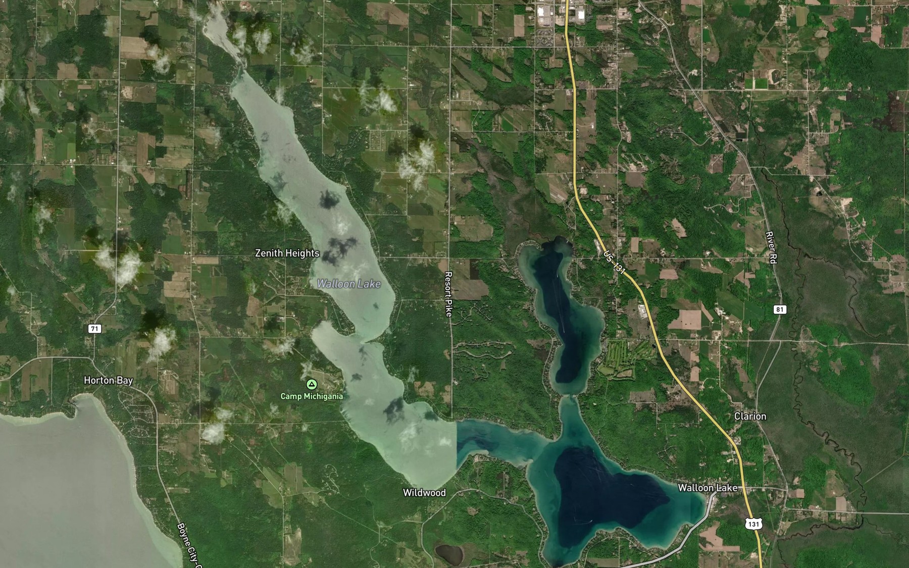 Satellite map of the Walloon Lake