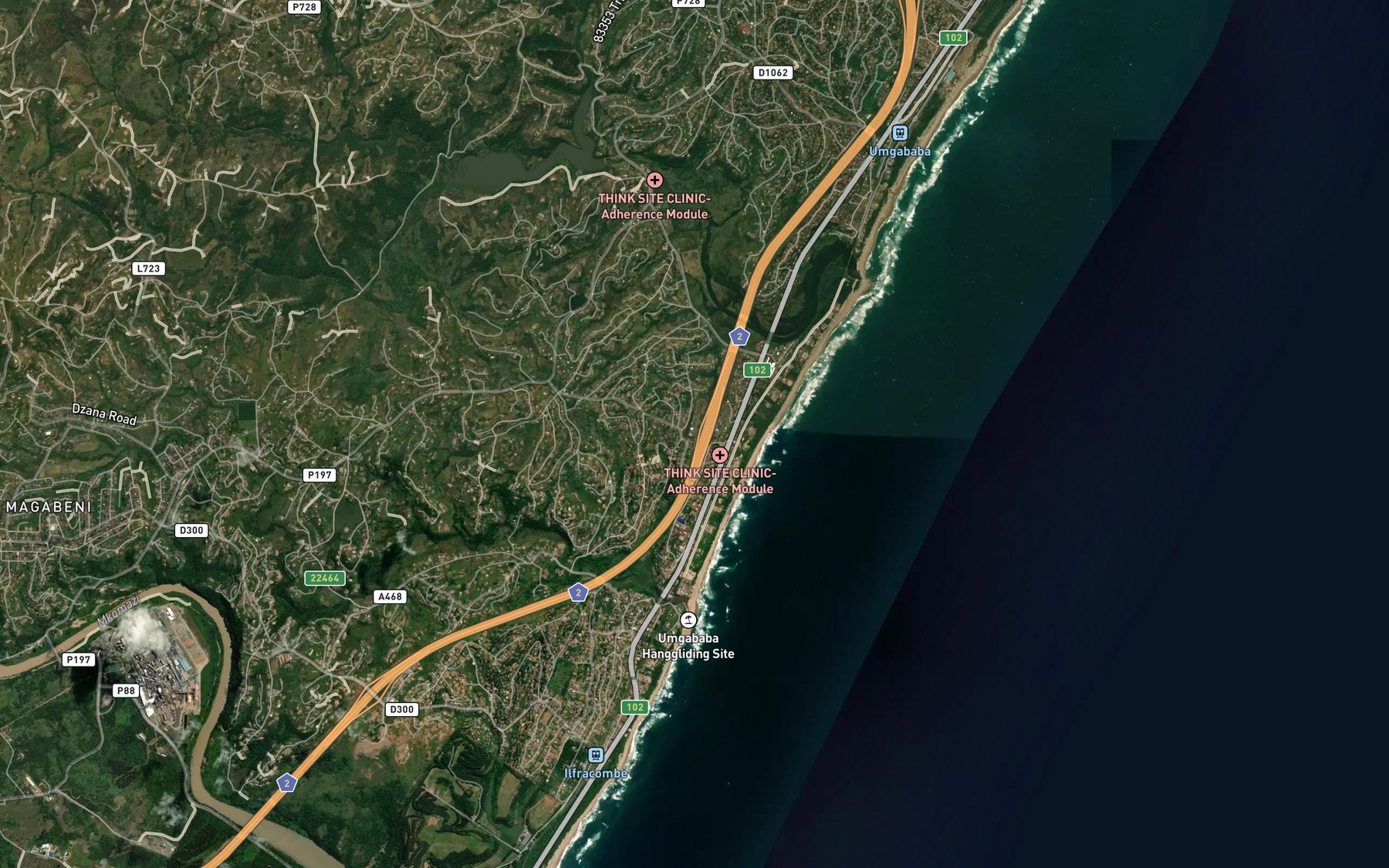 Satellite map of the Ingane River