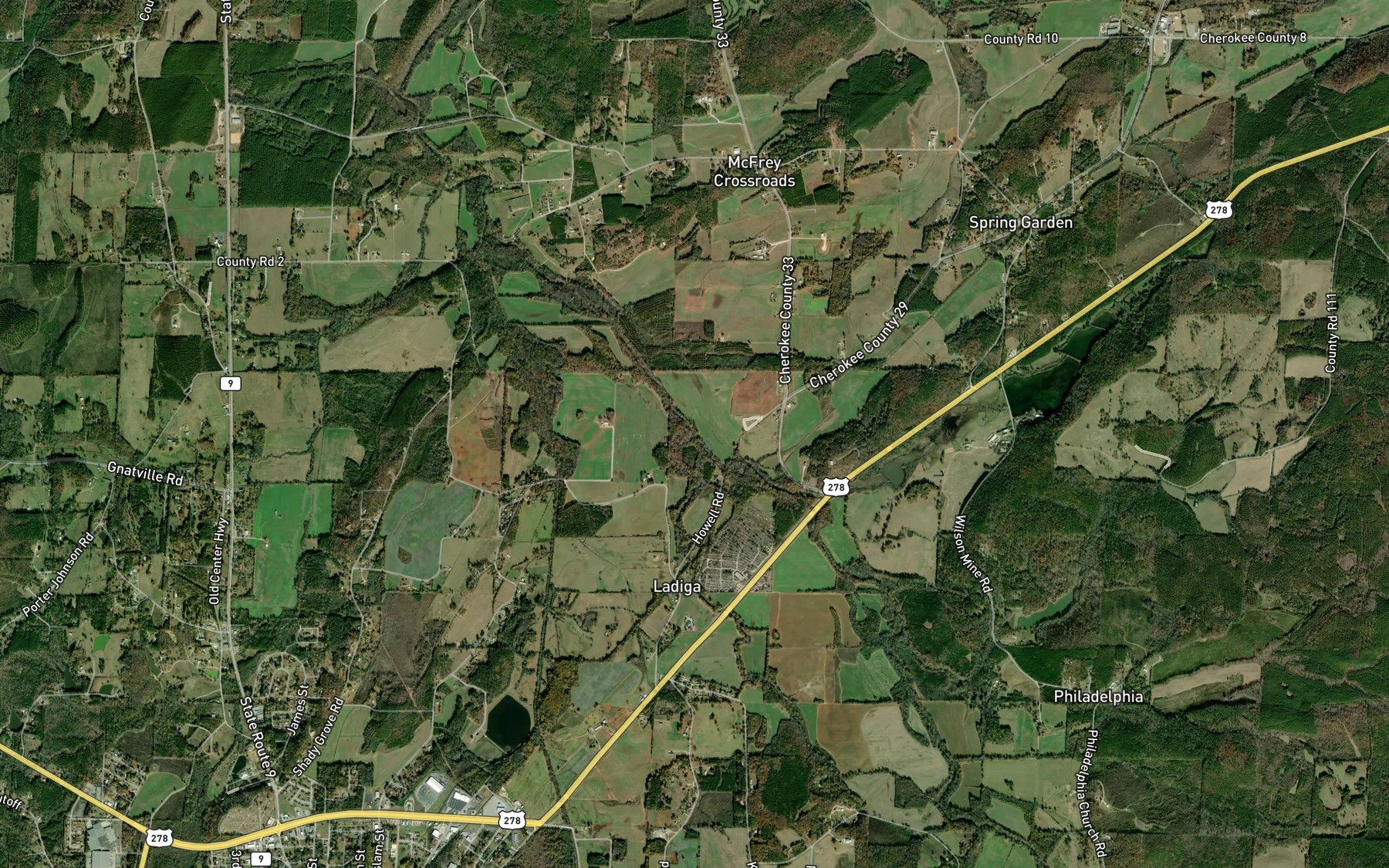 Satellite map of the Ladiga Creek