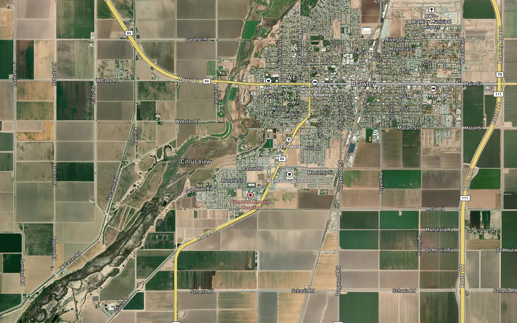 Satellite map of the Mansfield Canal