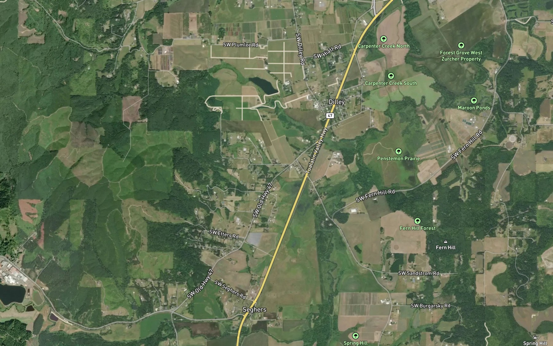 Satellite map of the Havens Reservoir