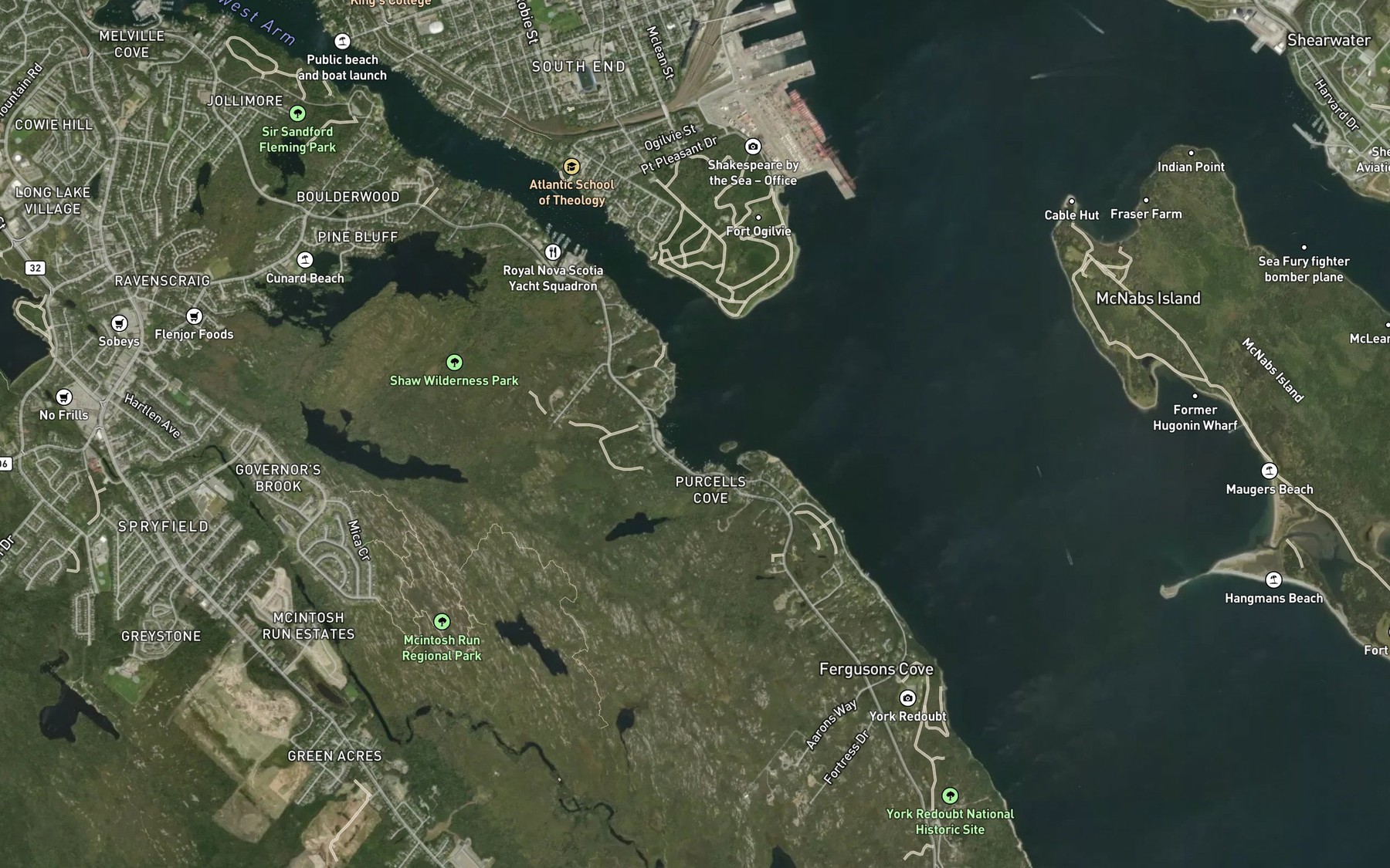 Satellite map of the Purcells Cove