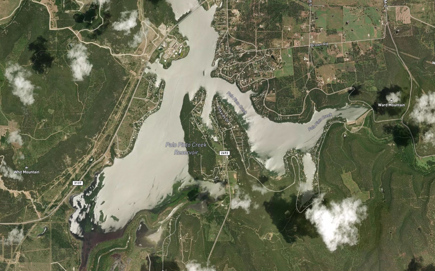 Satellite map of the Palo Pinto Creek Reservoir