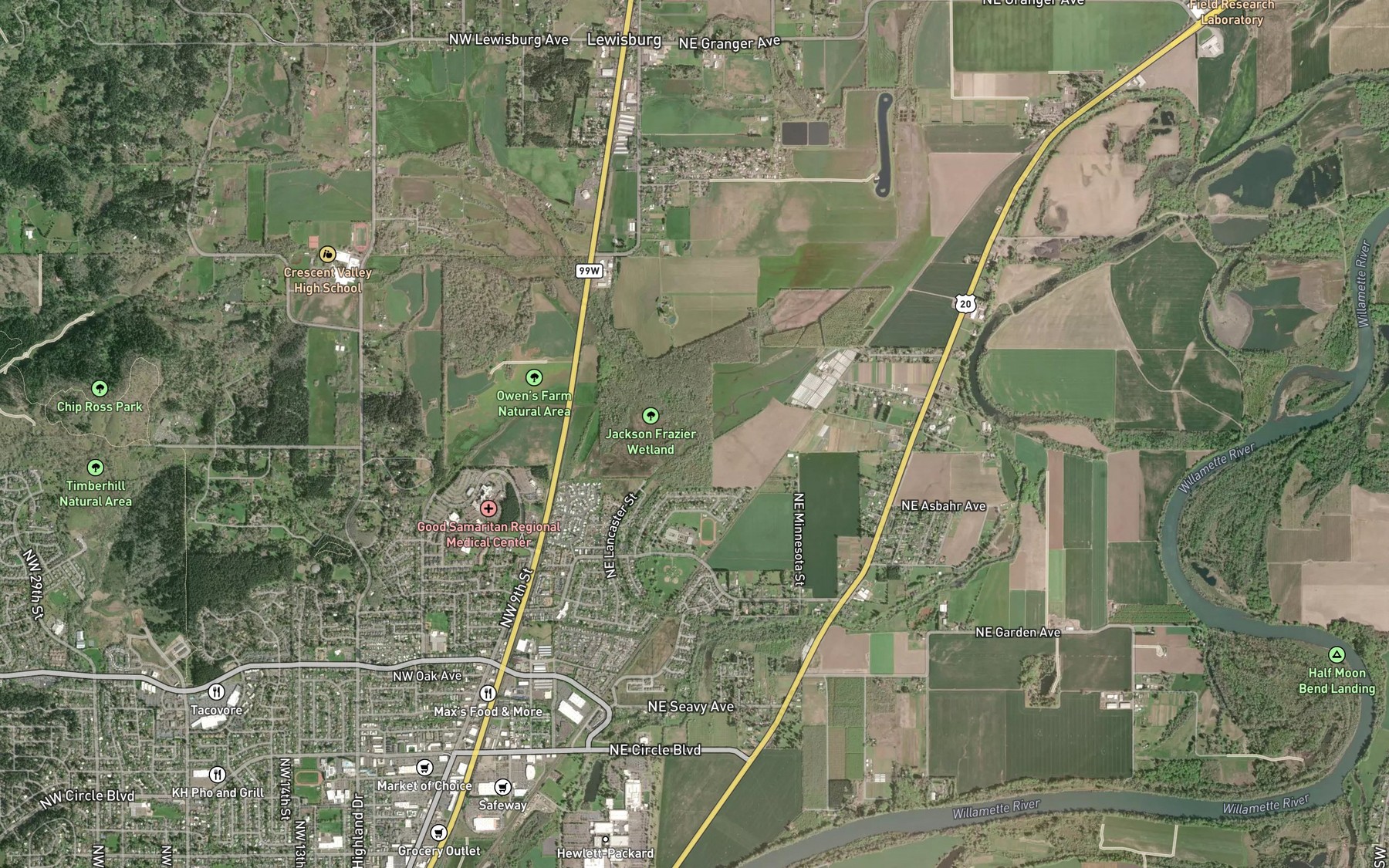 Satellite map of the Frazier Creek