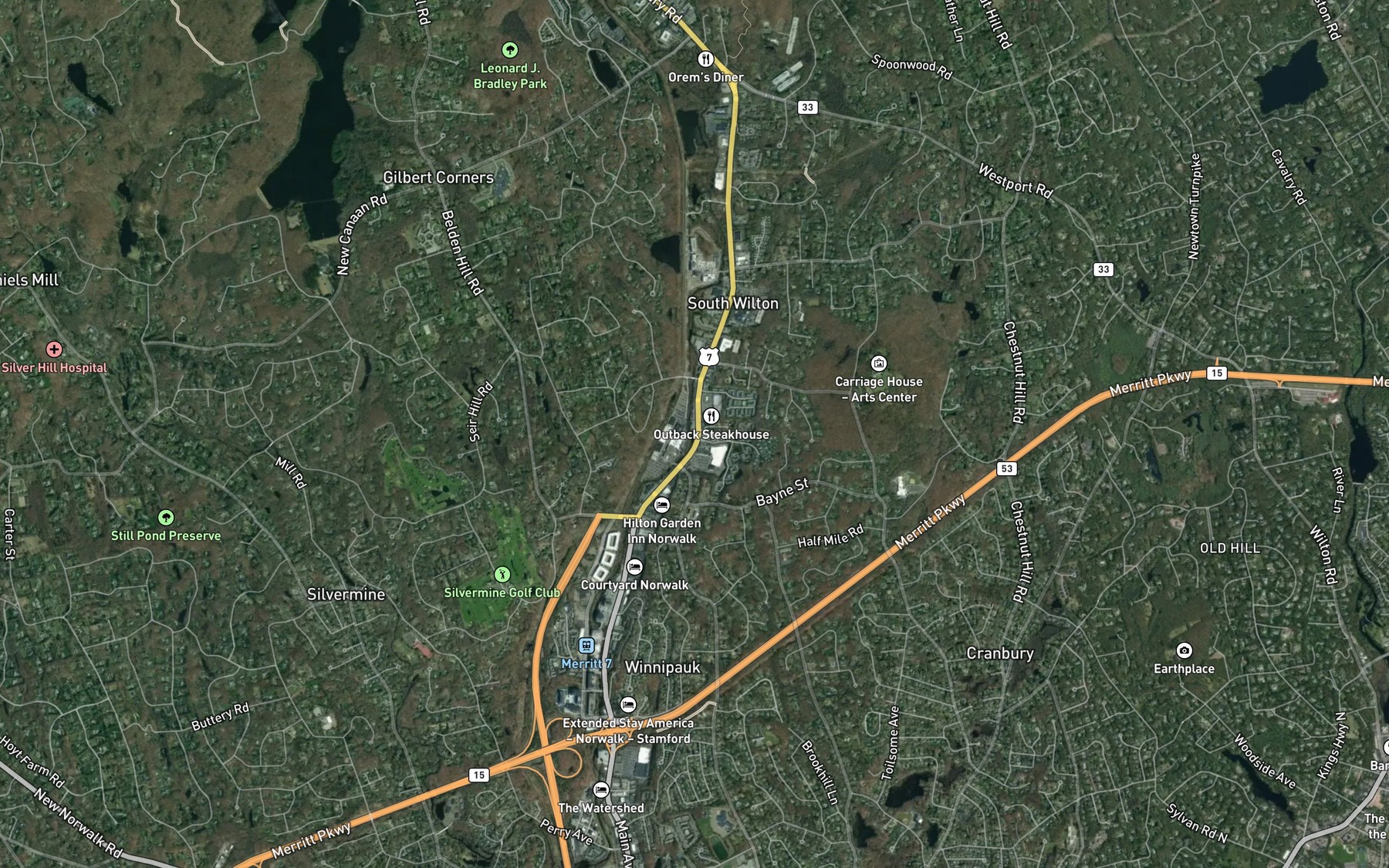 Satellite map of the Copts Brook
