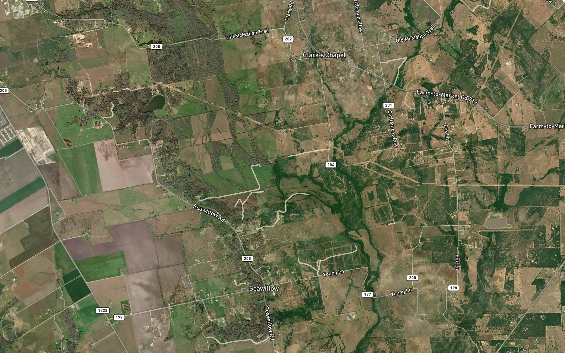 Satellite map of the Pecan Branch