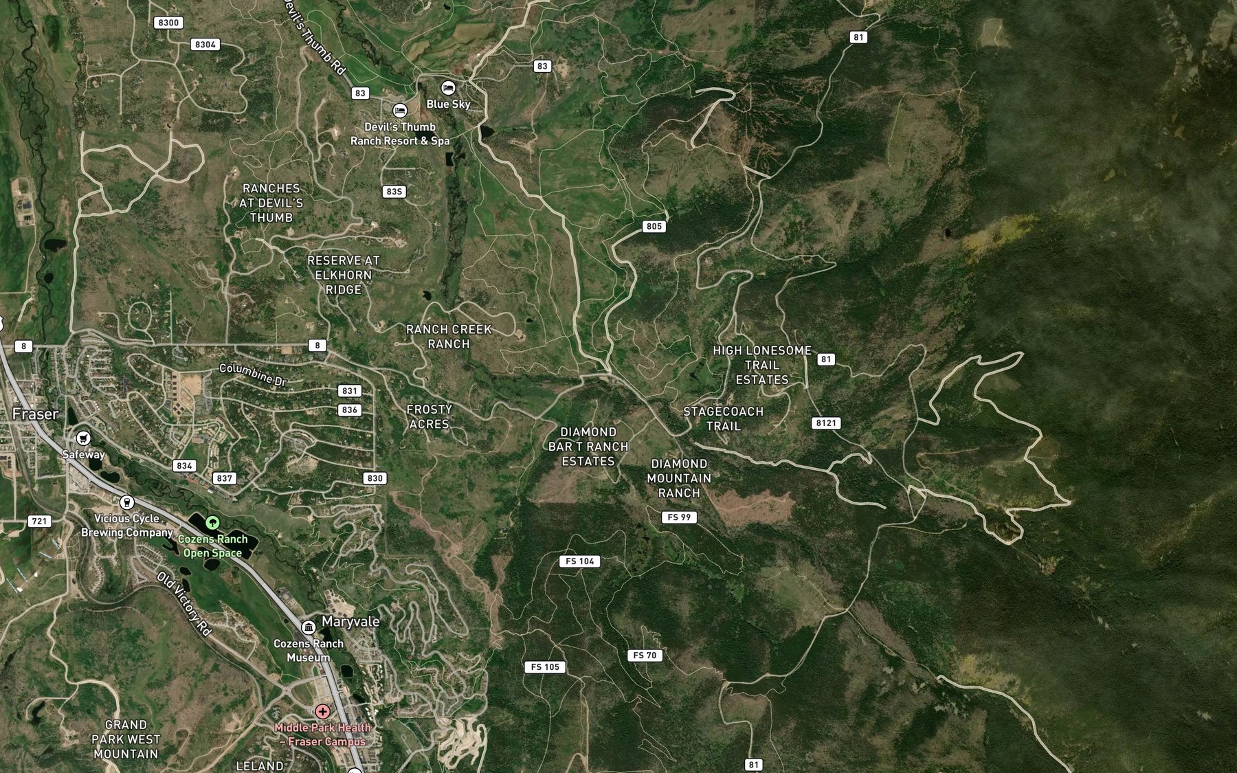 Satellite map of the South Fork Ranch Creek