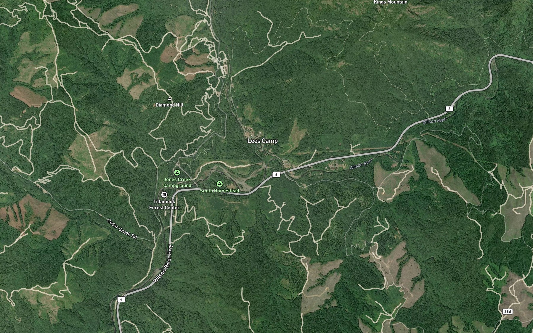 Satellite map of the North Fork Wilson River