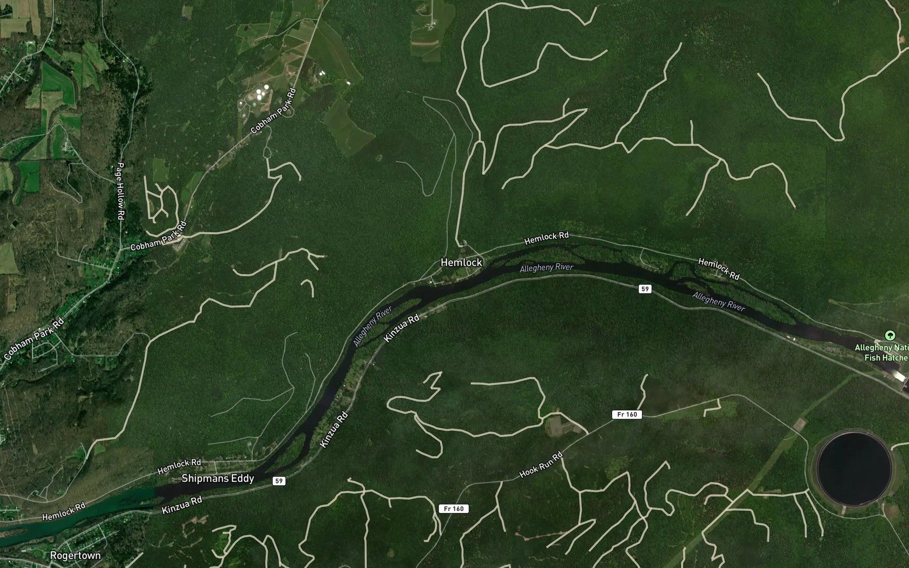 Satellite map of the Hemlock Run