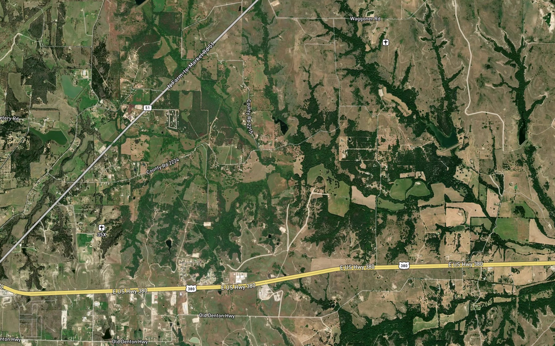 Satellite map of the Pecan Creek