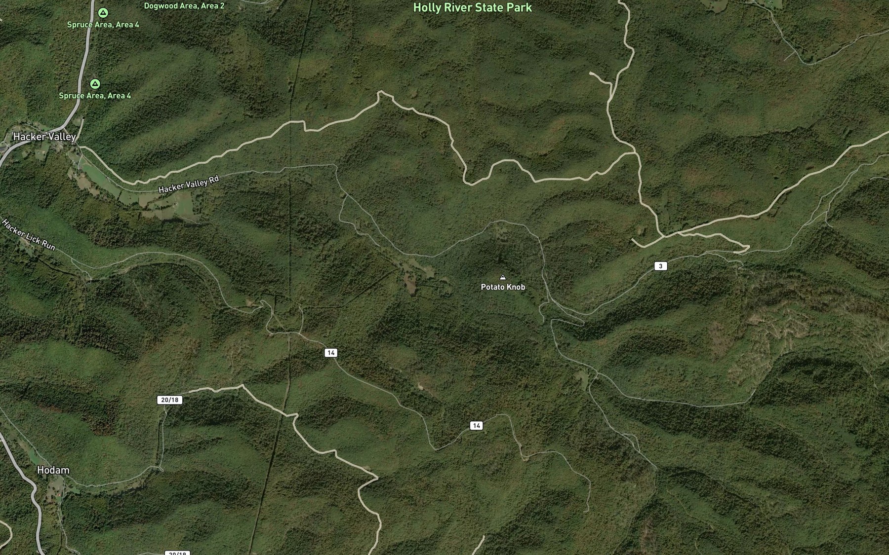 Satellite map of the Tater Knob Run