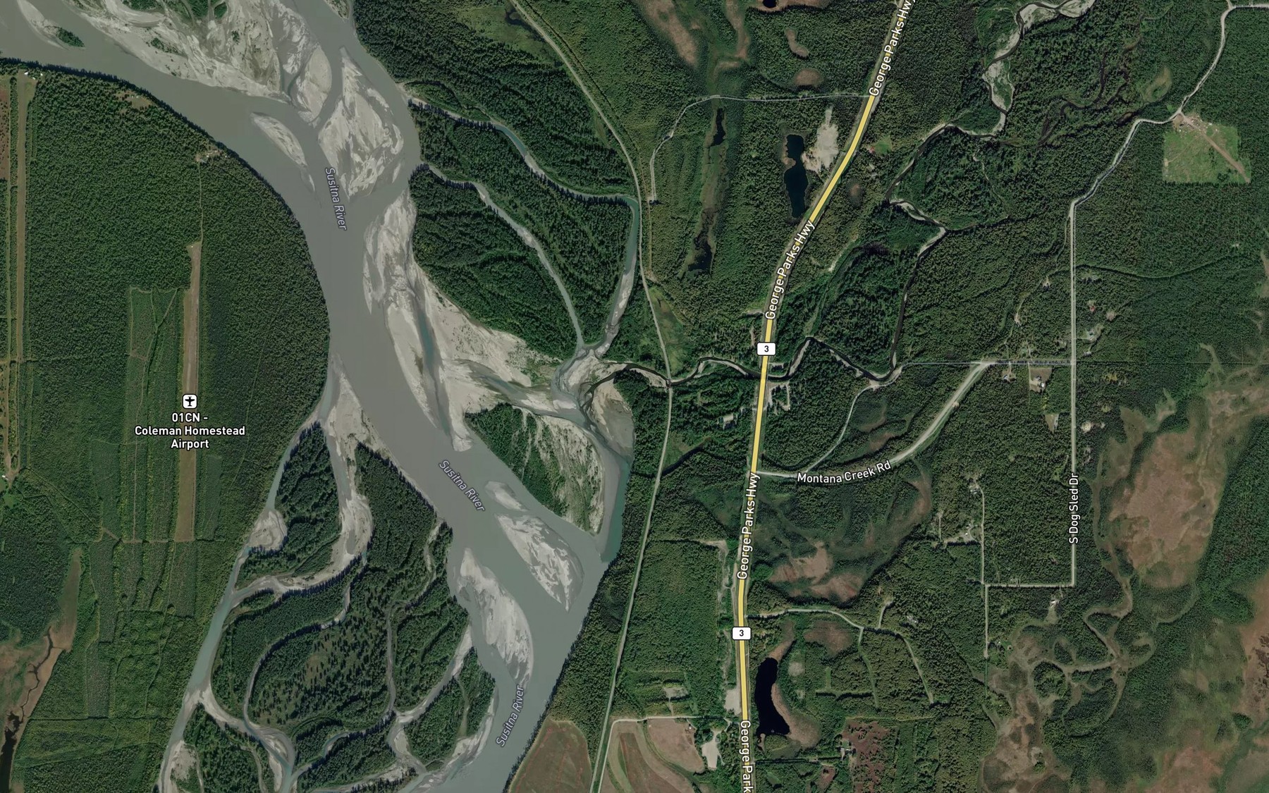 Satellite map of the Montana Creek