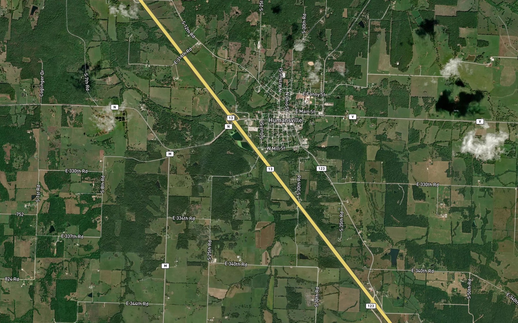 Satellite map of the South Fork Brush Creek