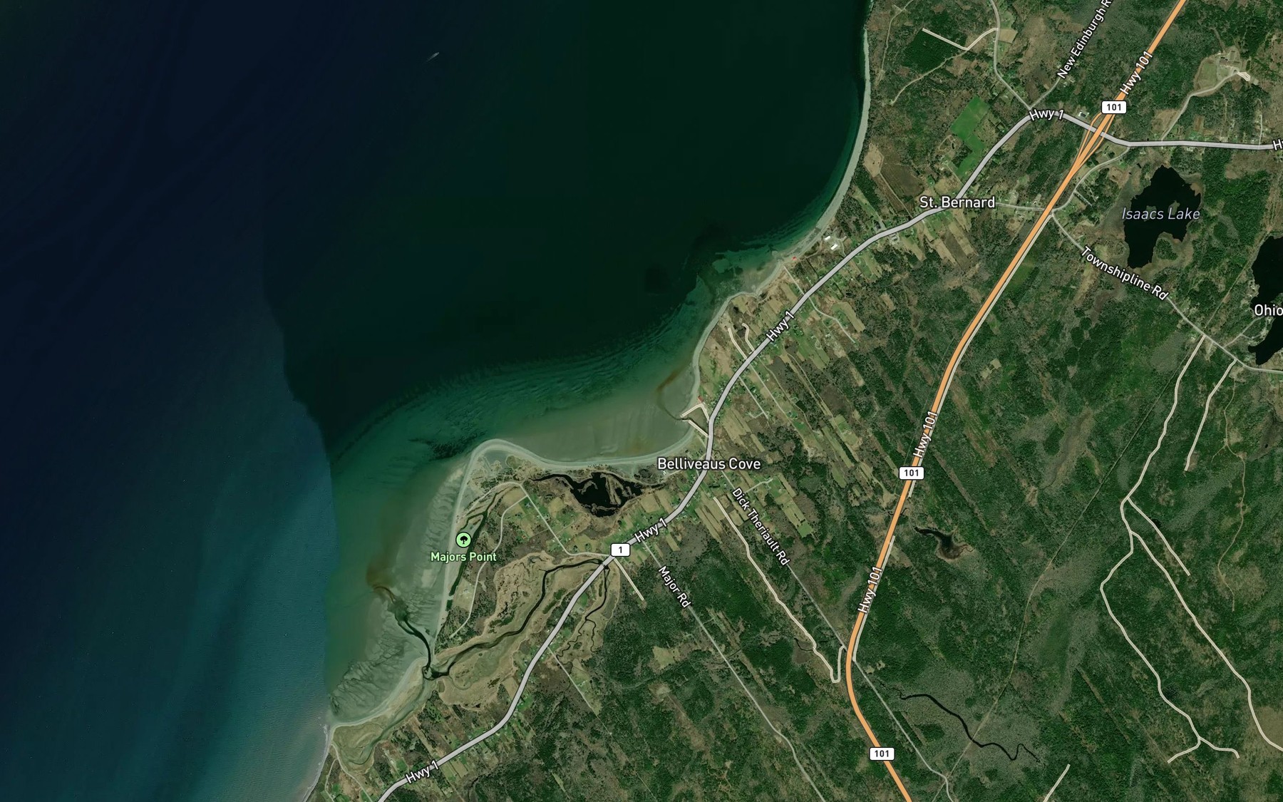 Satellite map of the Belliveaus Cove