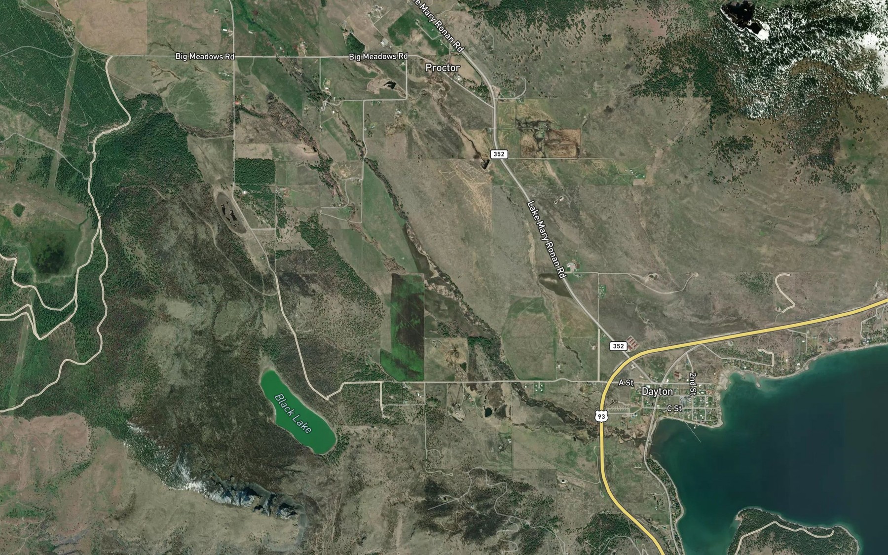 Satellite map of the Ronan Creek