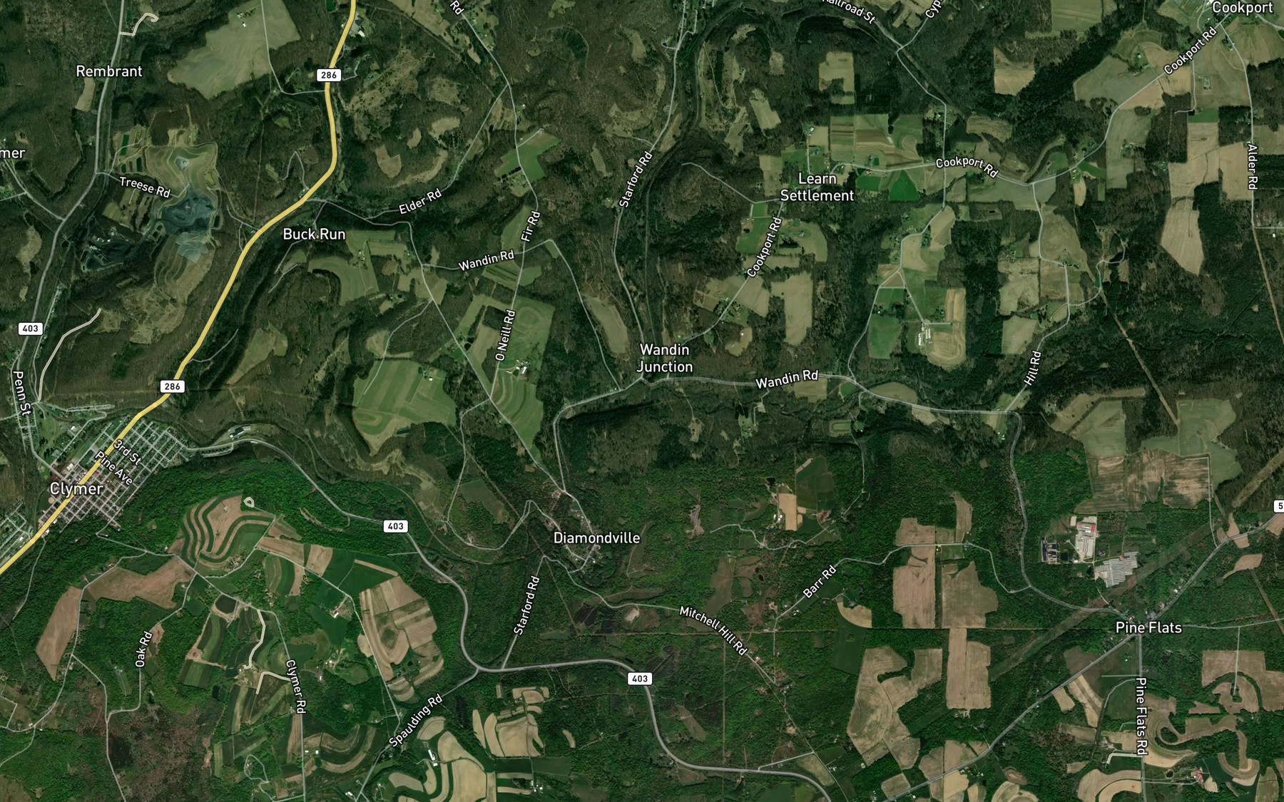 Satellite map of the North Branch Two Lick Creek