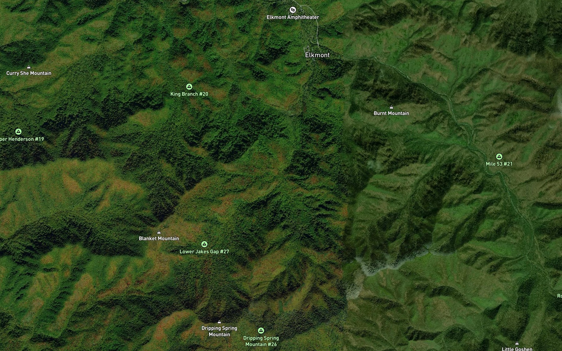 Satellite map of the Waterdog Branch