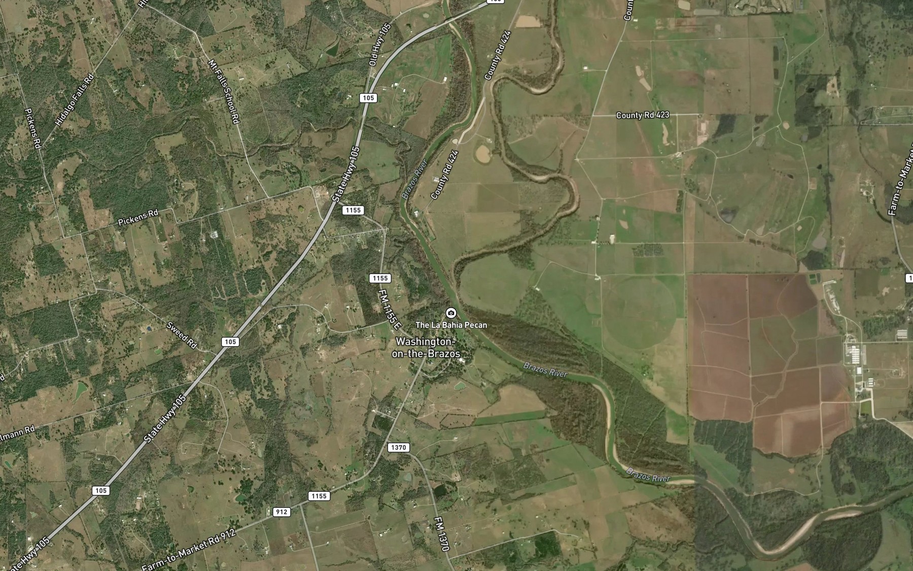Satellite map of the Navasota River