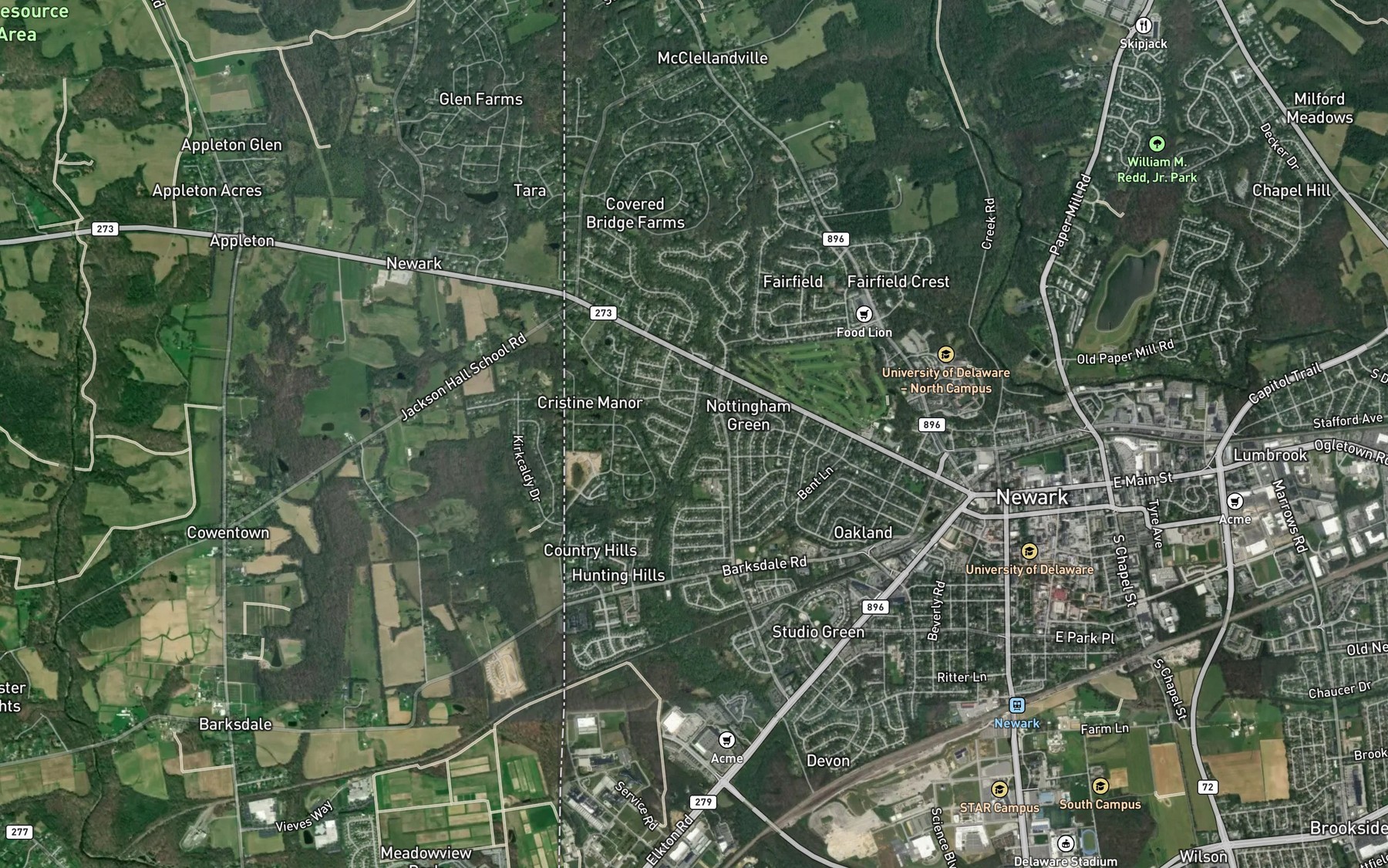 Satellite map of the East Branch Christina River