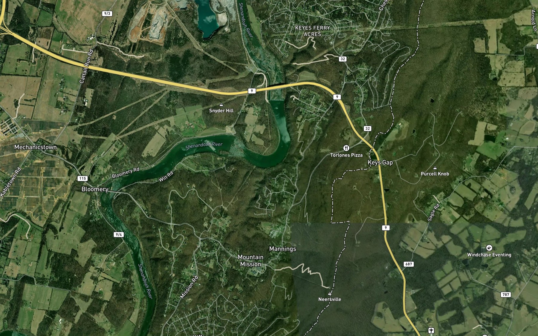 Satellite map of the Forge Run