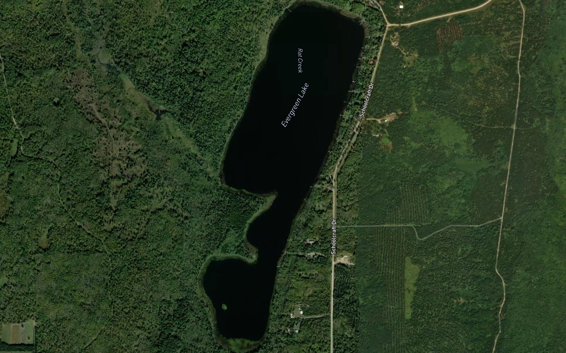 Satellite map of the Evergreen Lake