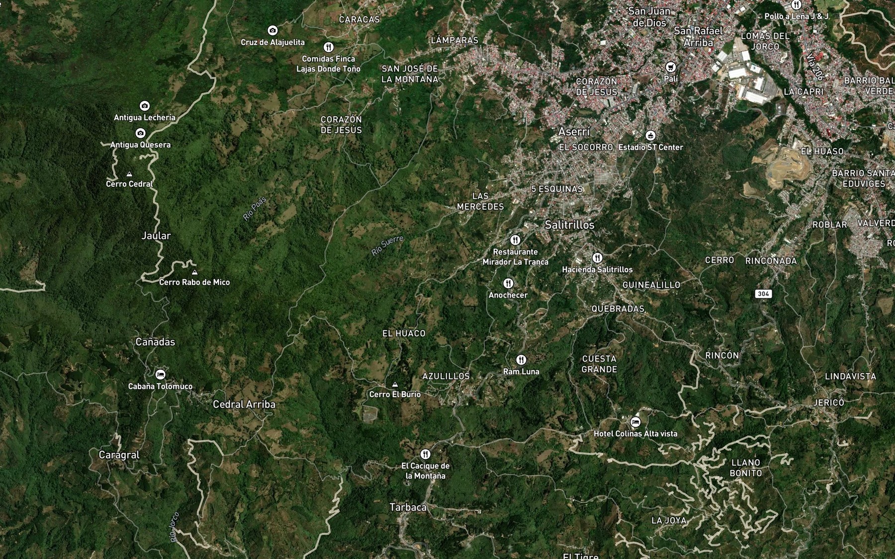 Satellite map of the Quebrada Suarez