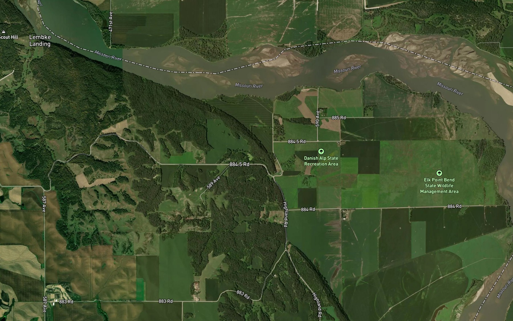 Satellite map of the Heald Reservoir