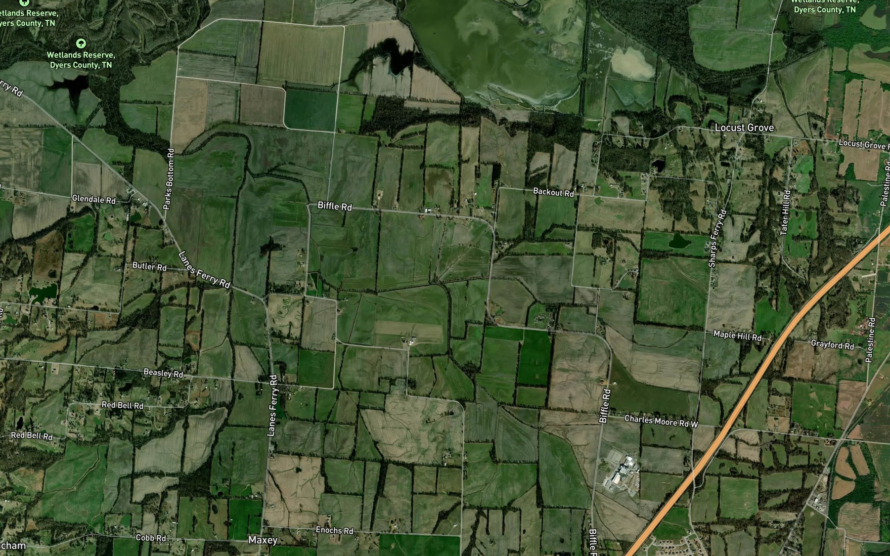 Satellite map of the Town Creek