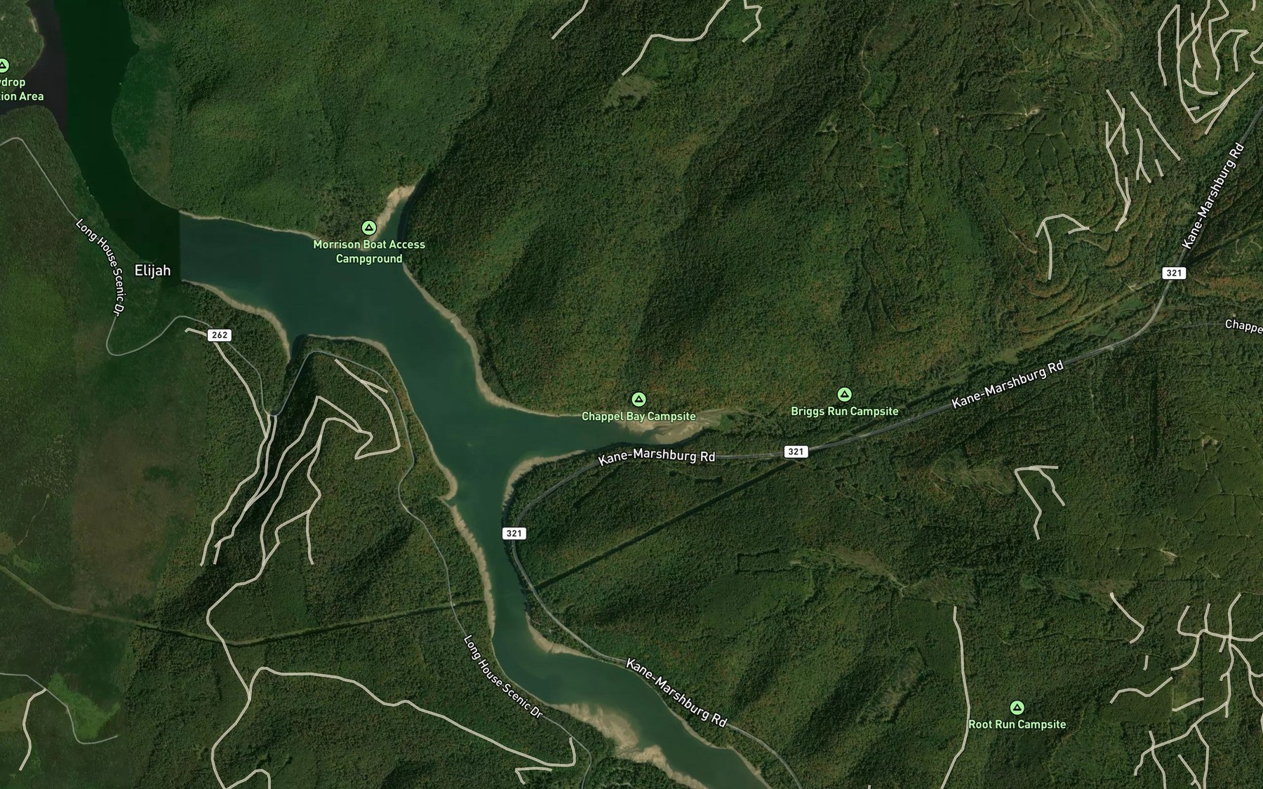 Satellite map of the Hemlock Run