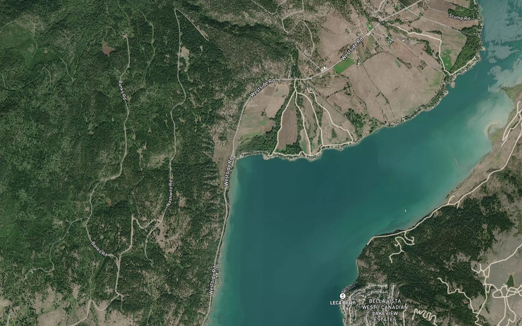 Satellite map of the Naswhito Creek