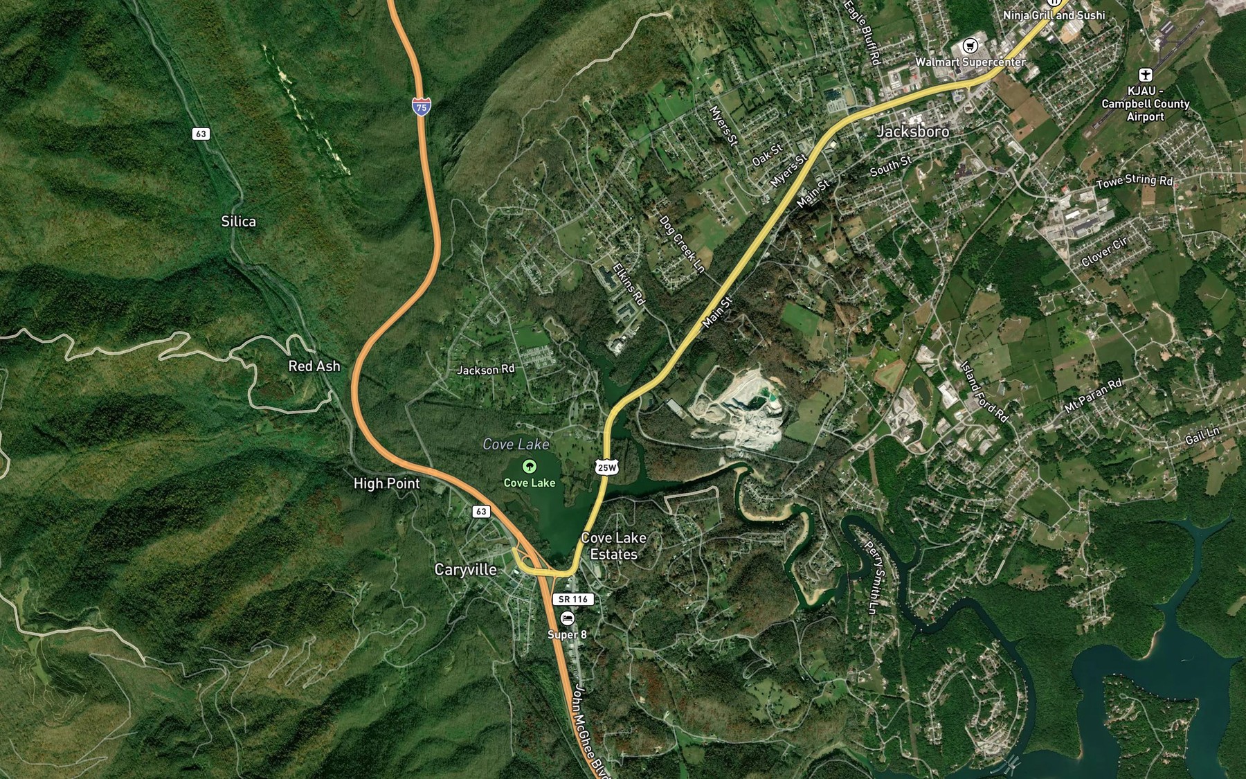 Satellite map of the Dog Creek