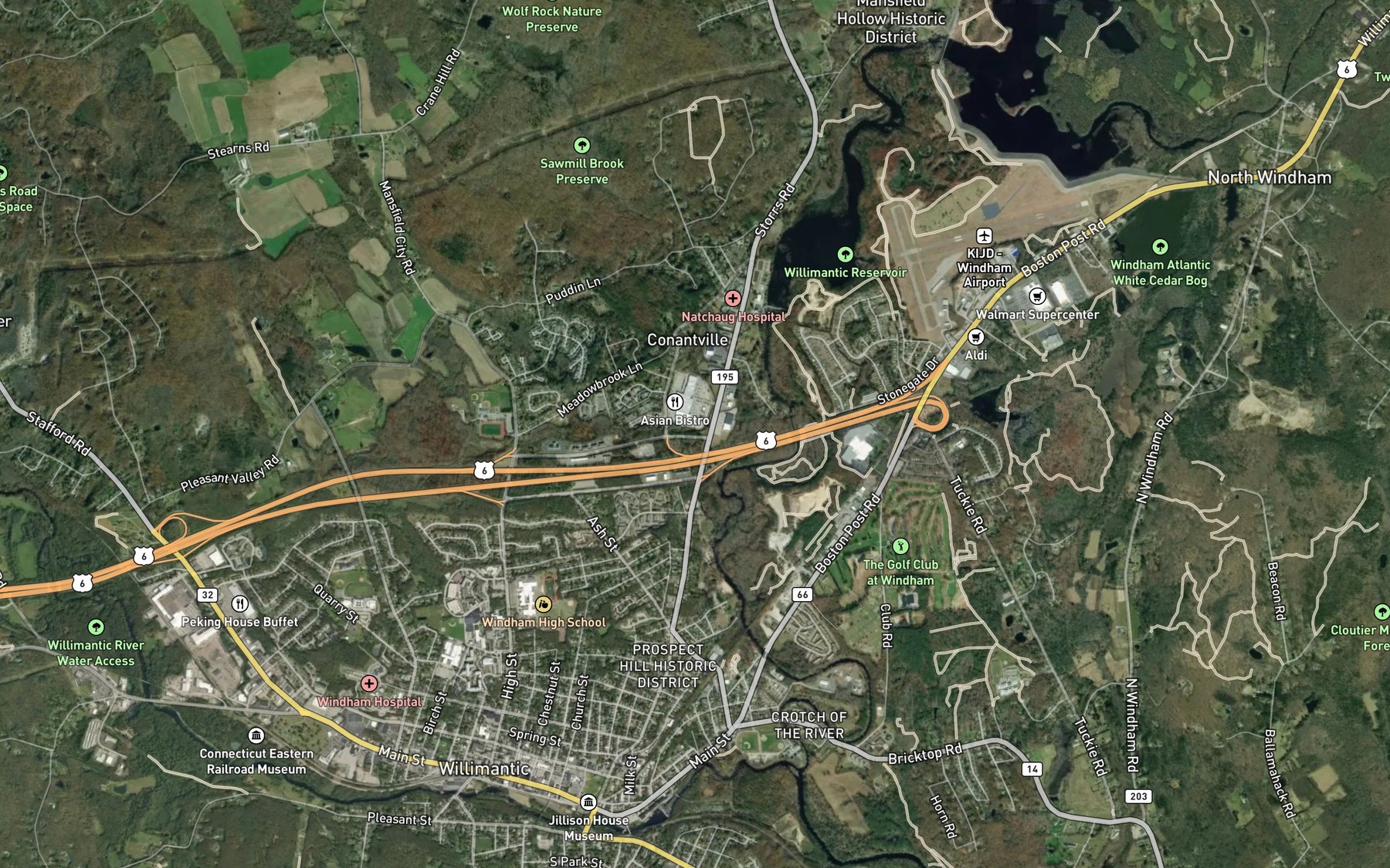 Satellite map of the Conantville Brook