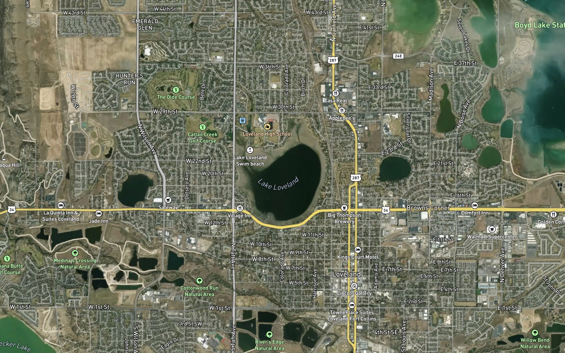 Satellite map of the Lake Loveland
