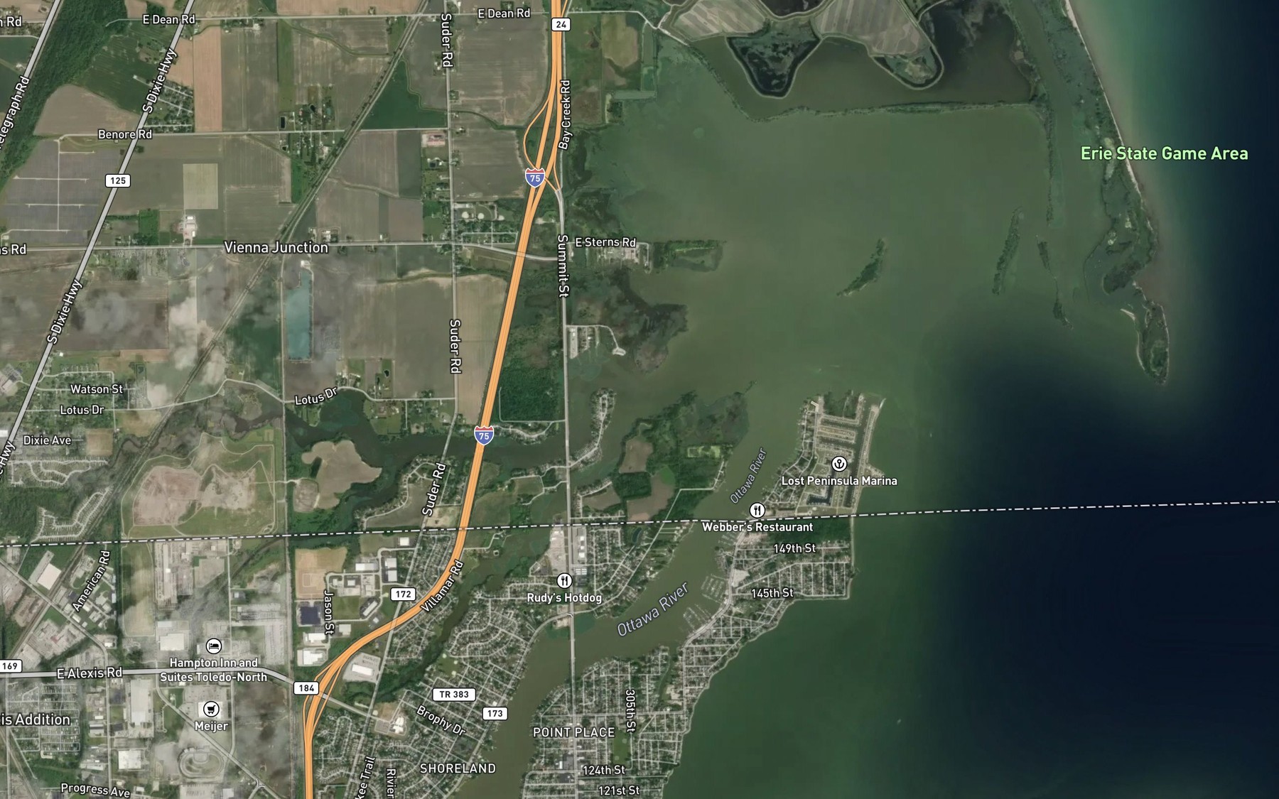 Satellite map of the Shantee Creek