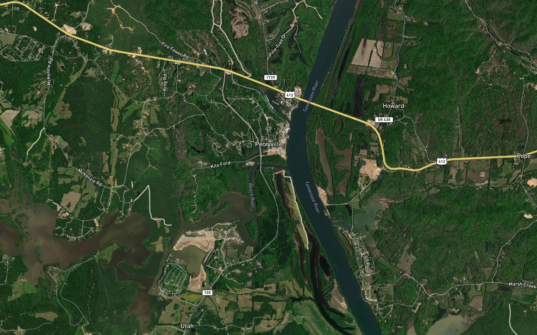 Satellite map of the Beech Bend