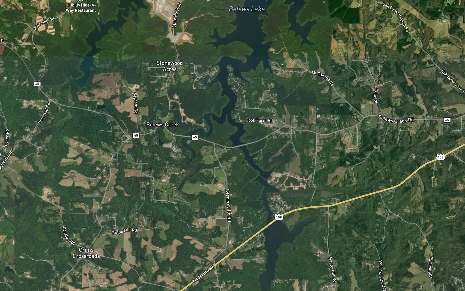 Satellite map of the Bewels Creek Road