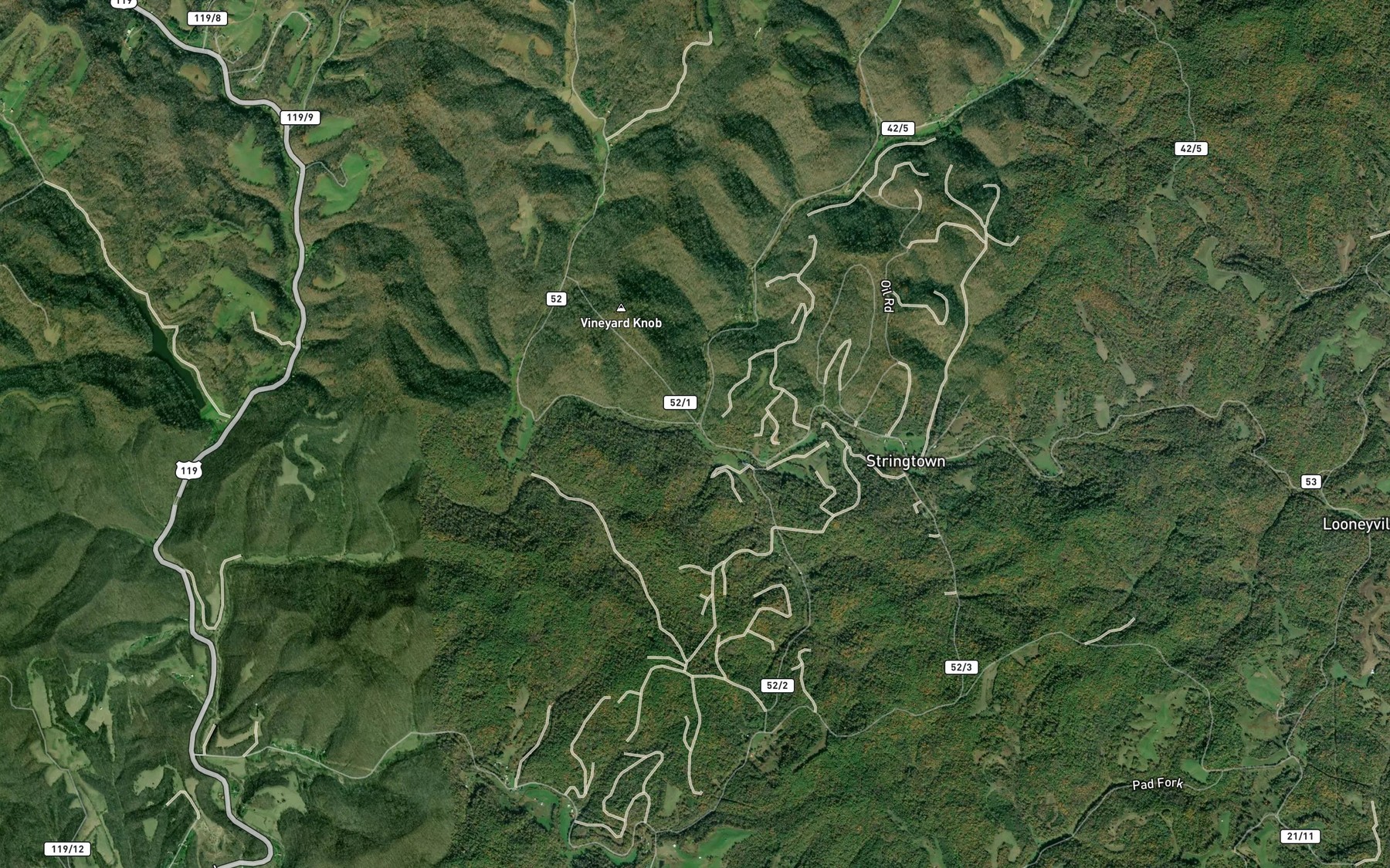 Satellite map of the Rush Creek