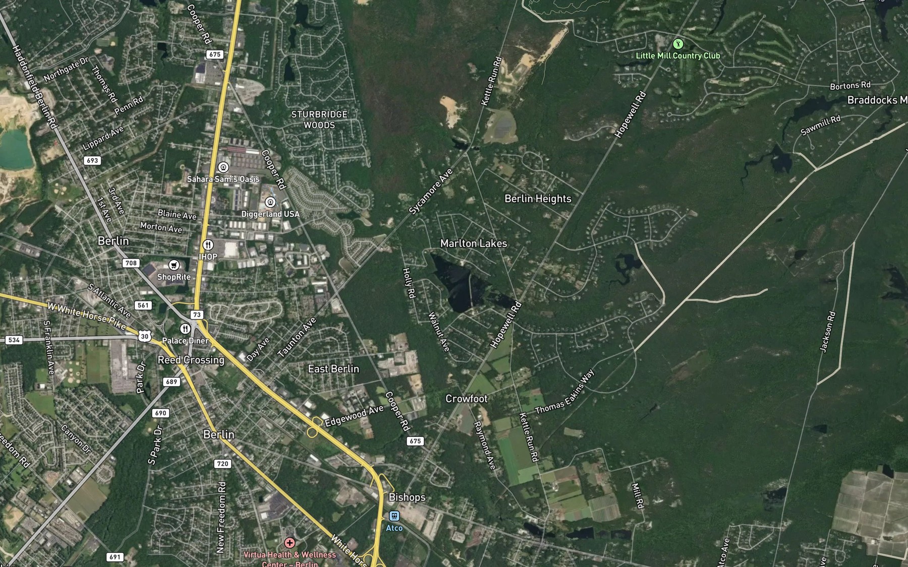 Satellite map of the Upper Marlton Lake
